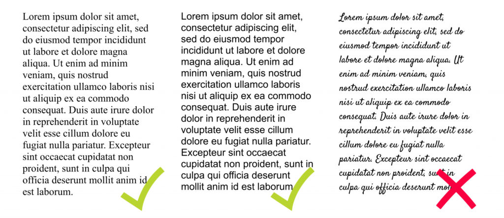 Text readability with different fonts