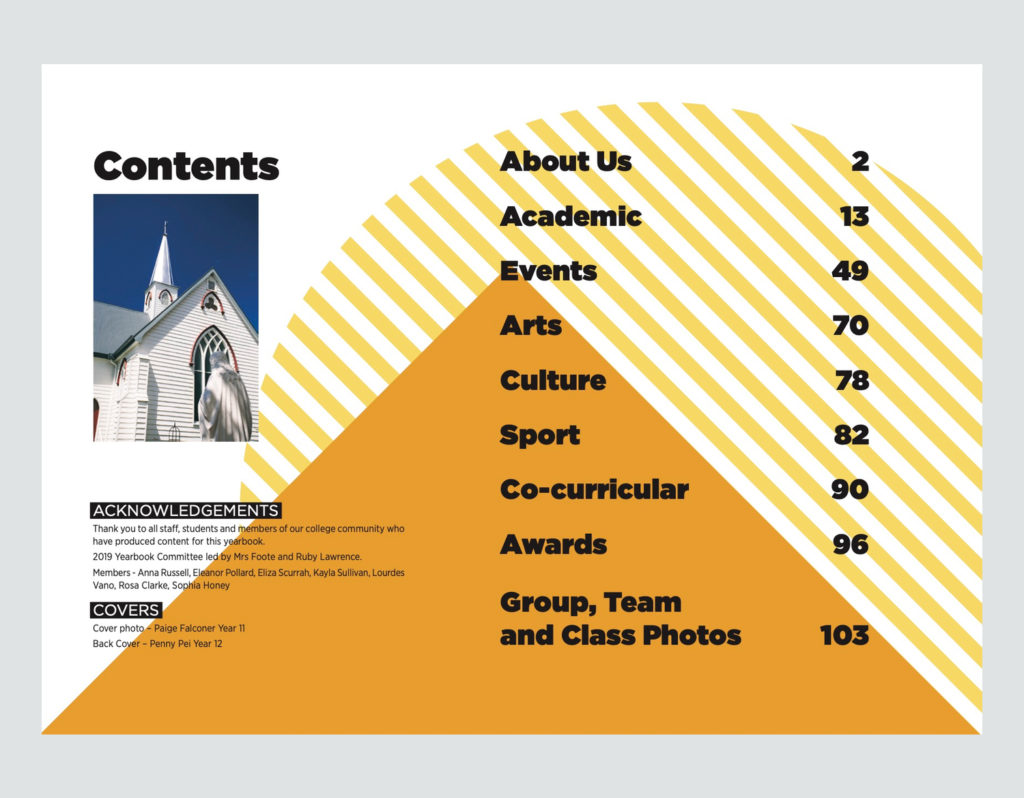 St Mary's college Landscape contents page