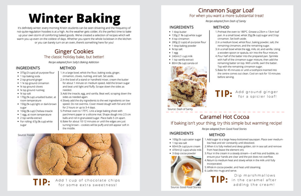 baking recipes in student school magazine