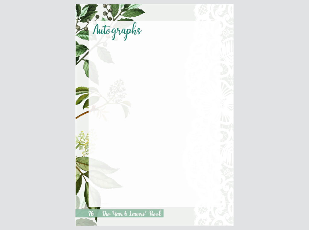 autograph pages with foliage