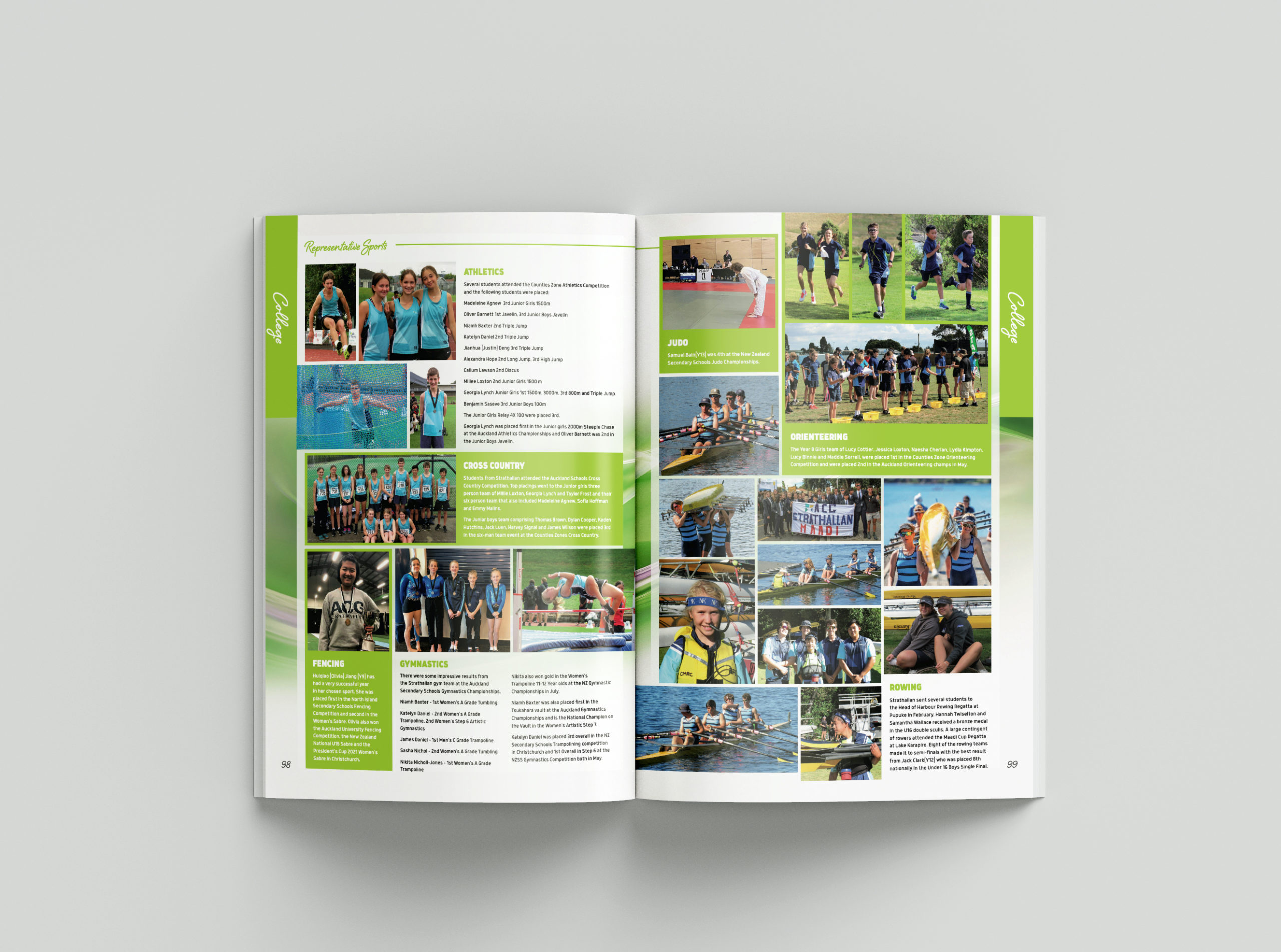 Green school yearbook layout design