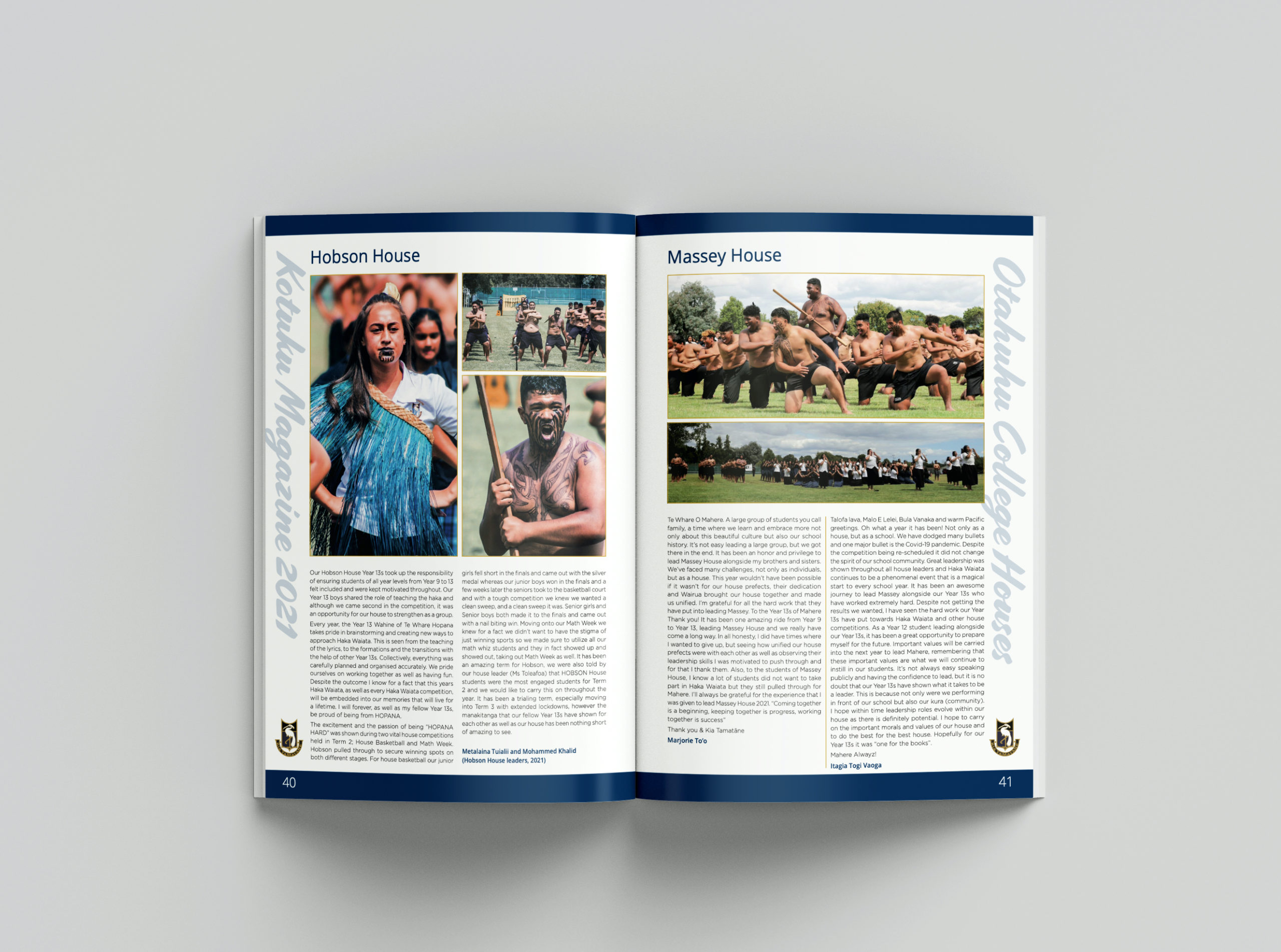 Navy and white simple school yearbook pages