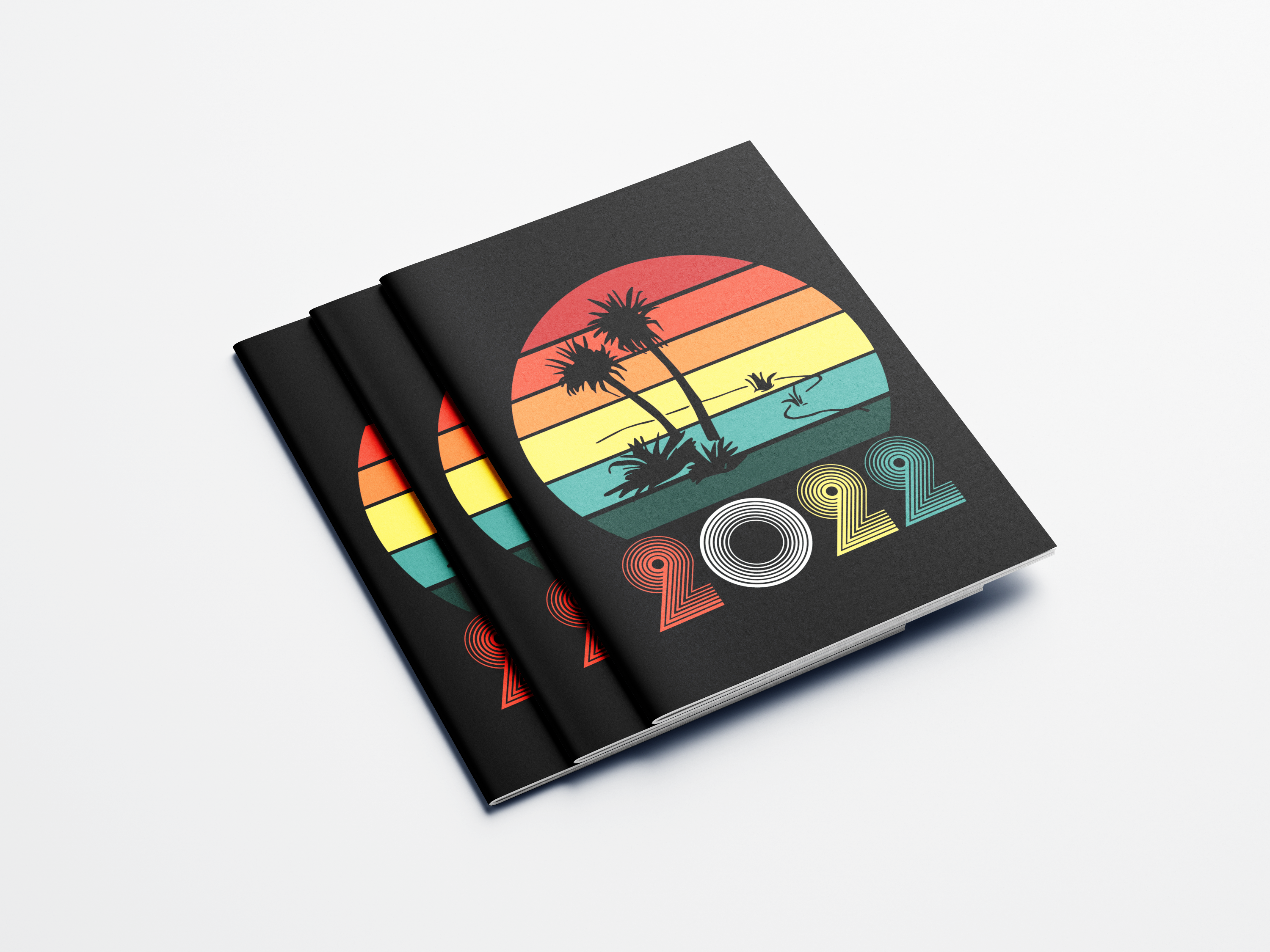 black and colourful 2022 yearbooks