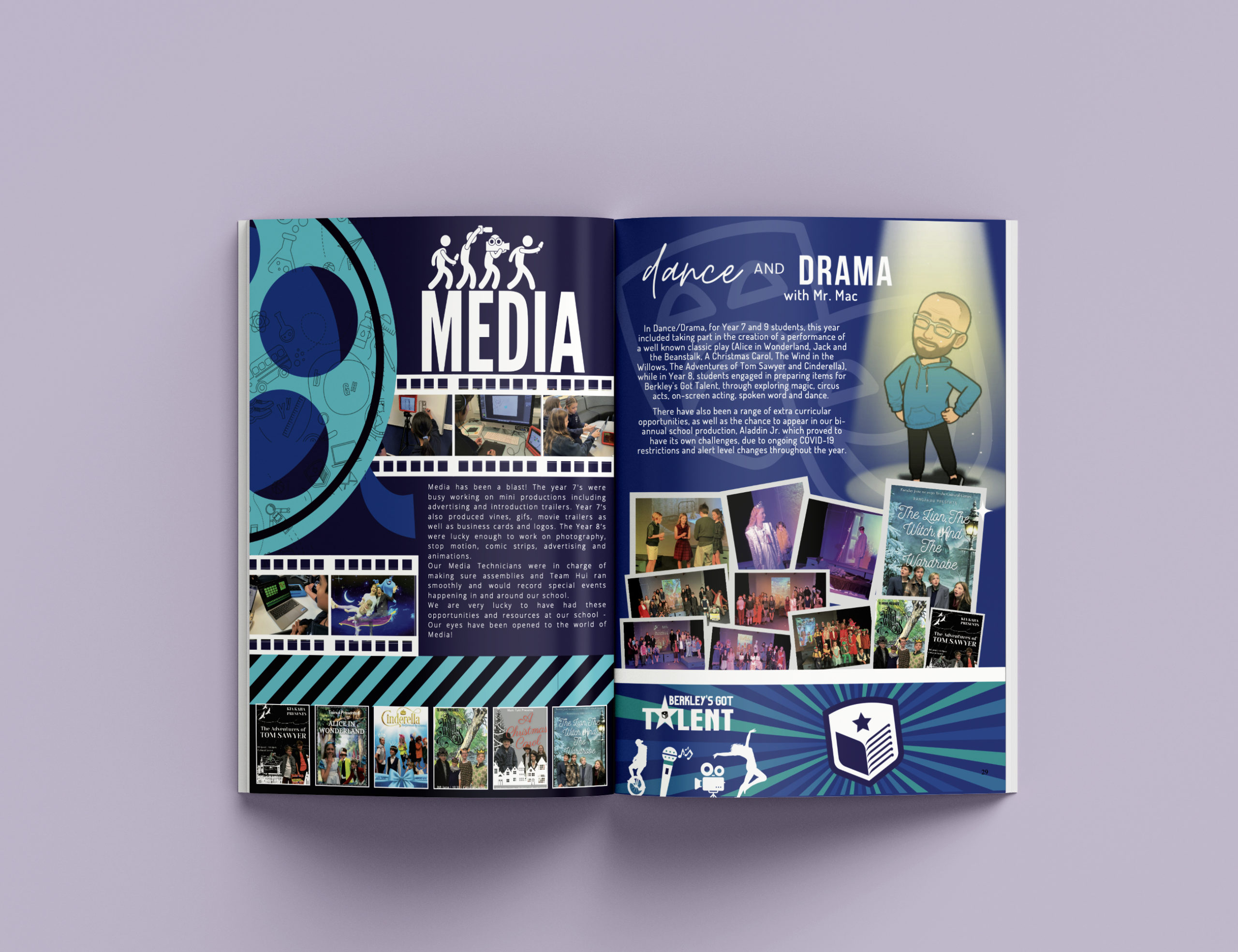 Blue graphic design yearbook pages